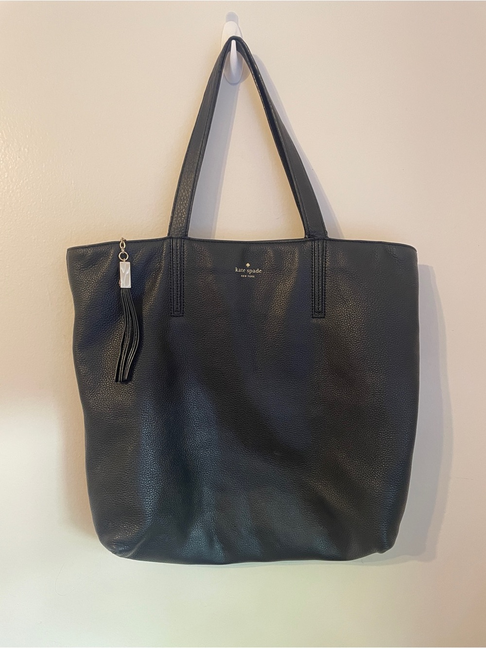Kate Spade X Large Pebbled Black Leather Tote Bag with Tassel